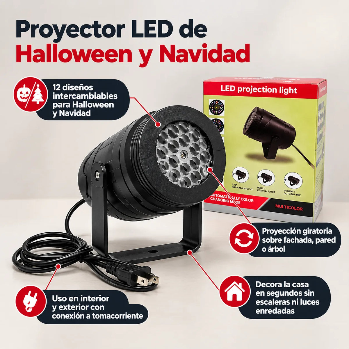 Proyector LED de Halloween y Navidad